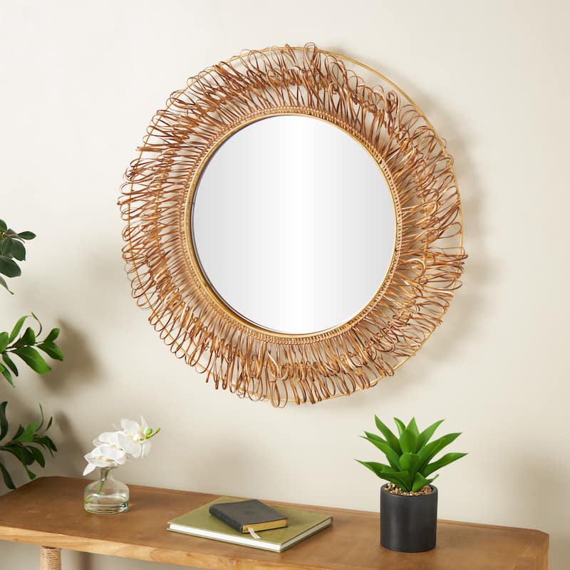 Rattan Handmade Woven Looped Room Wall Mirror - Brown - Roche River Decor