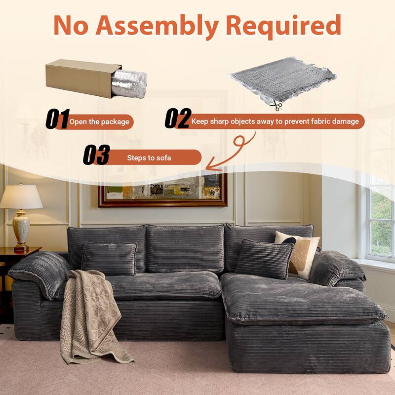 HOOOWOOO Modern Corduroy Fabric L-shaped Sectional Couch Chaise Sofa