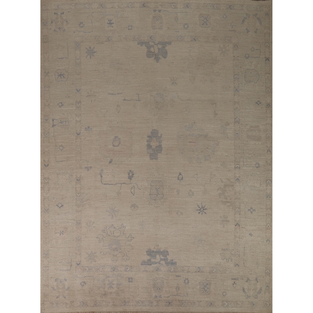 Vegetable Dye Oushak Turkish Rug Hand-Knotted Oriental Wool Carpet - 8'4"x 9'10"