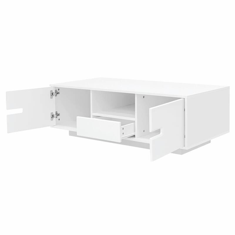 Modern High Glossy Rectangle Coffee Table with 16 Color LED Lights