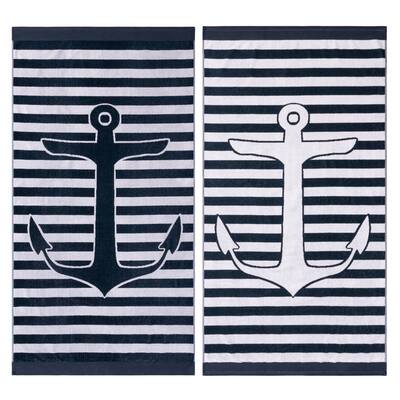 Yacht Club Cotton Oversized Soft 2-Piece Beach Towel Set by Superior