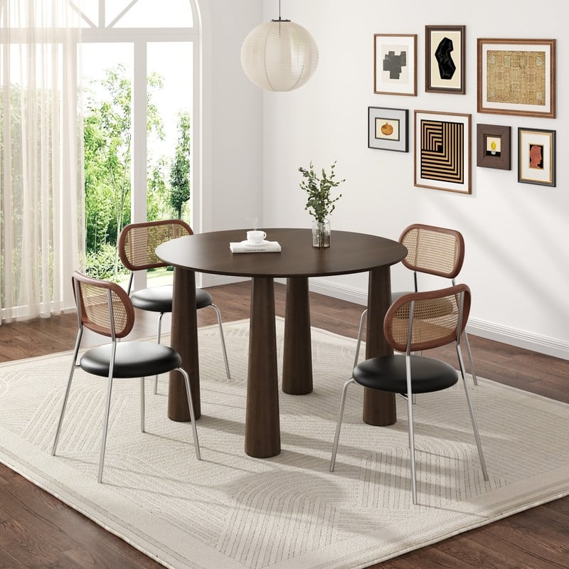 45" Round Dining Table Kitchen Table for 4 with Arc-Shaped Edge Top and 4 Tapered Legs for Living Room Dining Room Coffee Office