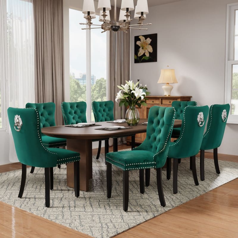 High-end Tufted Velvet Upholstered Nailhead Dining Chair Set of 6