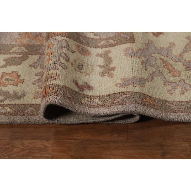 Floral Gray Oushak Indian Area Rug Hand-Knotted Wool Carpet - 9'2" x 12'0"