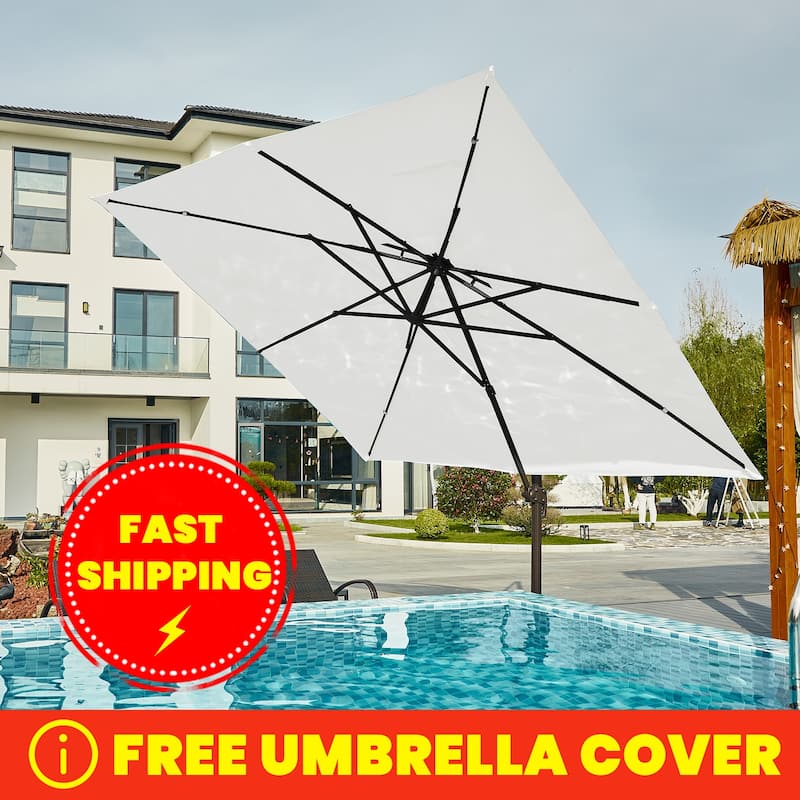 12ft×12ft Square Double Top Outdoor Offset Umbrella Cantilever Patio Umbrella With 360 Degree Rotation