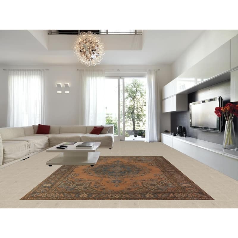 Orange Medallion Tabriz Persian Area Rug Hand-Knotted Wool Carpet - 9'7"x 12'10"
