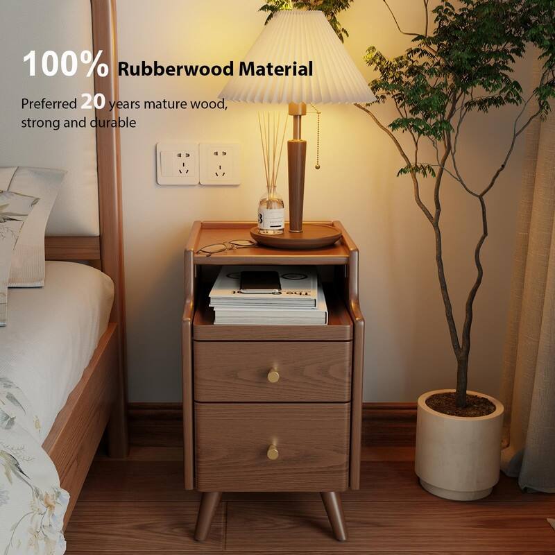 Solid Wood Nightstand with Drawers
