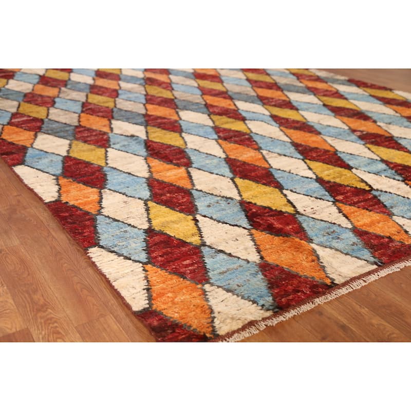 Trellis Moroccan Oriental Area Rug Hand-Knotted Tribal Wool Carpet - 6'9" x 9'5" - 6'9" x 9'5" - Multi-Color