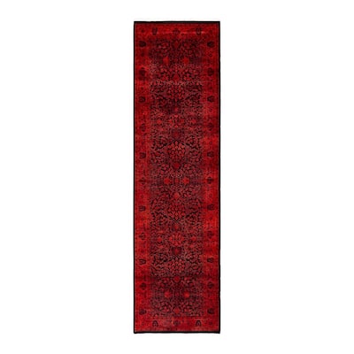 Overton Hand Knotted Wool Vintage Inspired Modern Contemporary Overdyed Red Runner Rug - 3' 0" x 11' 0"
