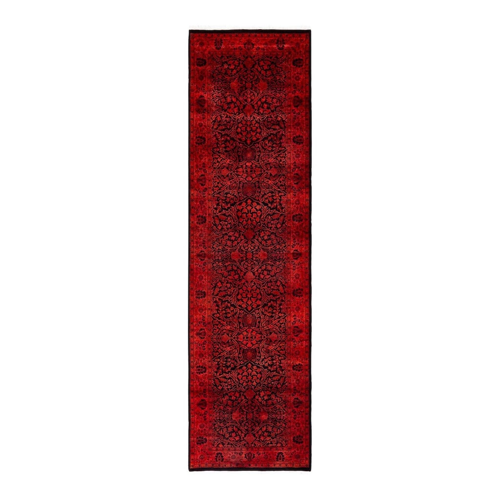 Overton Hand Knotted Wool Vintage Inspired Modern Contemporary Overdyed Red Runner Rug - 3' 0" x 11' 0"
