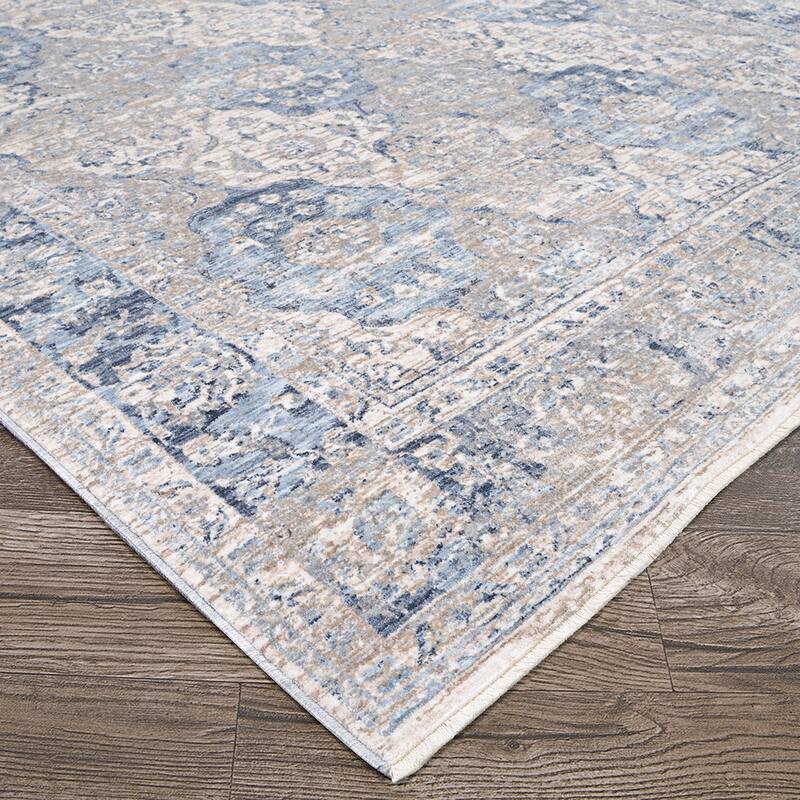 La Mode Floral Tile Beige- Gray Area Rug