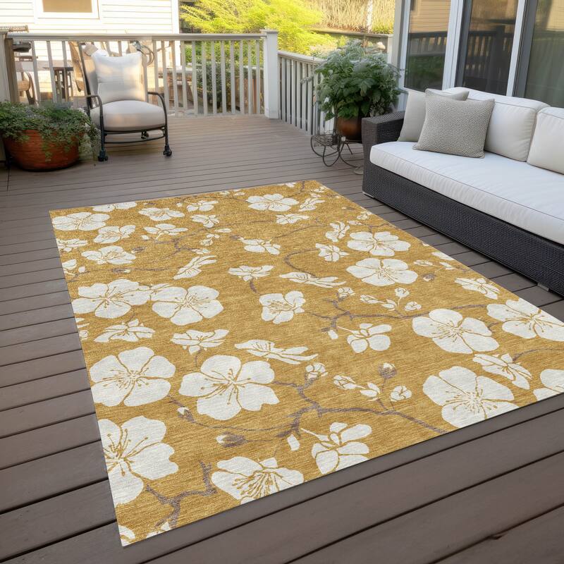 Machine Washable Indoor/ Outdoor Calm Floral Chantille Rug