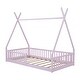 preview thumbnail 9 of 20, Twin Size Floor Bed, Platform Bed Frame with Fence and Roof, Solid Wood Playhouse Bedframe w/Open Door, No Box Spring Needed