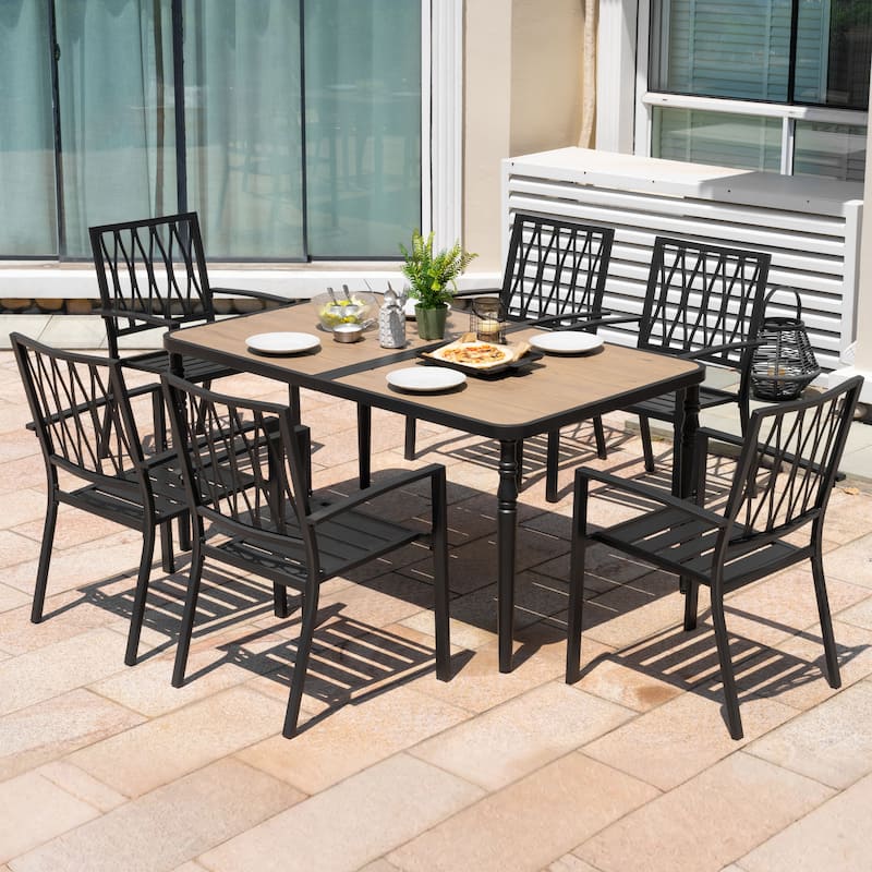 Patio Metal Dining Set of 7, with 6 Chairs and a Rectangular Table