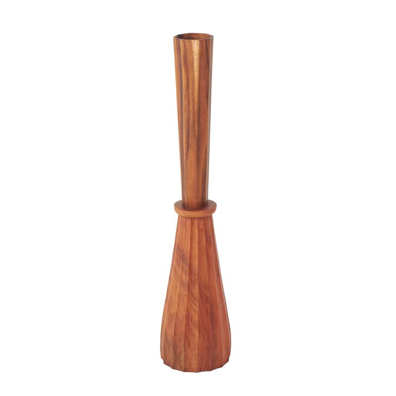 Brown Wood Handmade Tall Pleated Hourglass Floor Vase