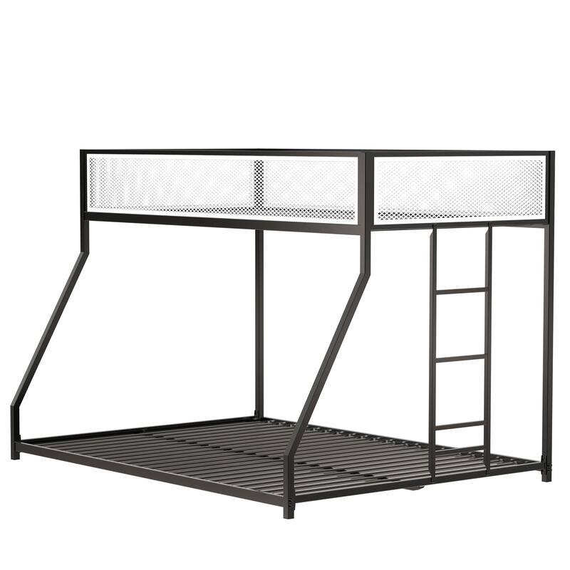 Adam Twin Over Full Metal Bunk Bed (Black) - White Mesh Guard Rail, Low Profile, Stable Ladder - for Kids & Adults