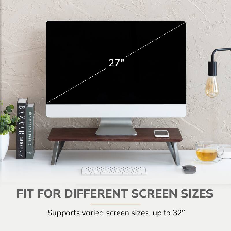 Jani Wood Monitor Stand Riser Desk - Ergonomic Design Stand, Desktop Organizer Table for Home, Office Workspace, Gaming Desk