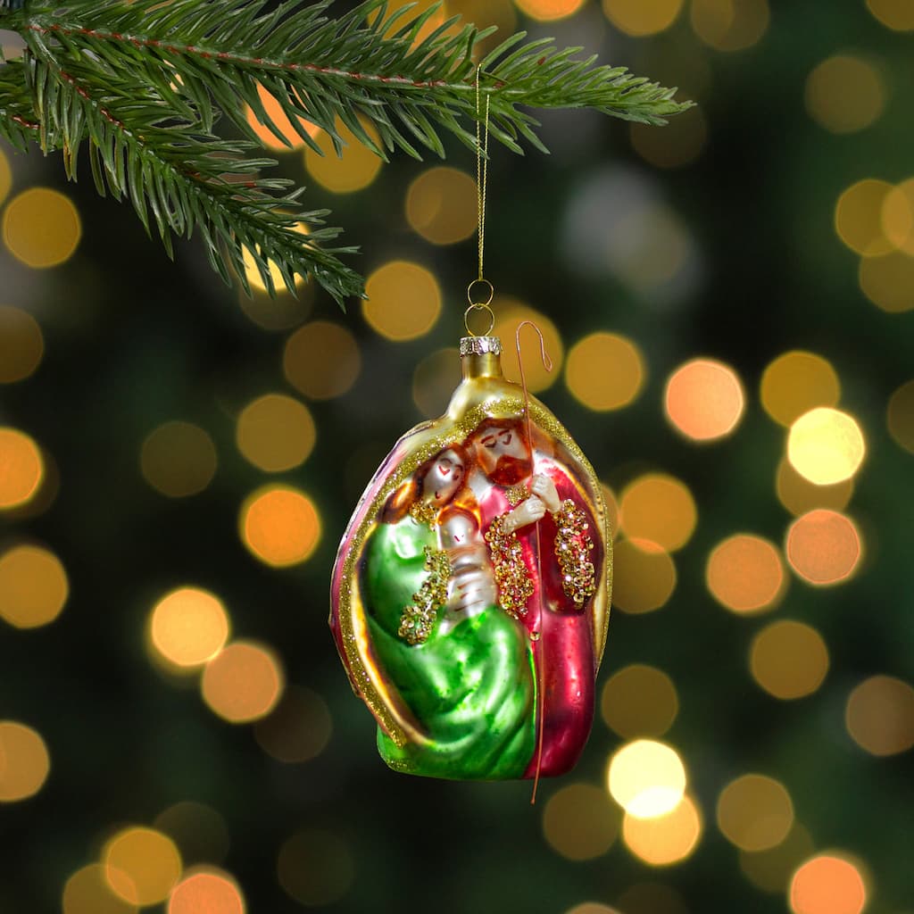 Holy Family Glass Nativity Christmas Ornament - 6"