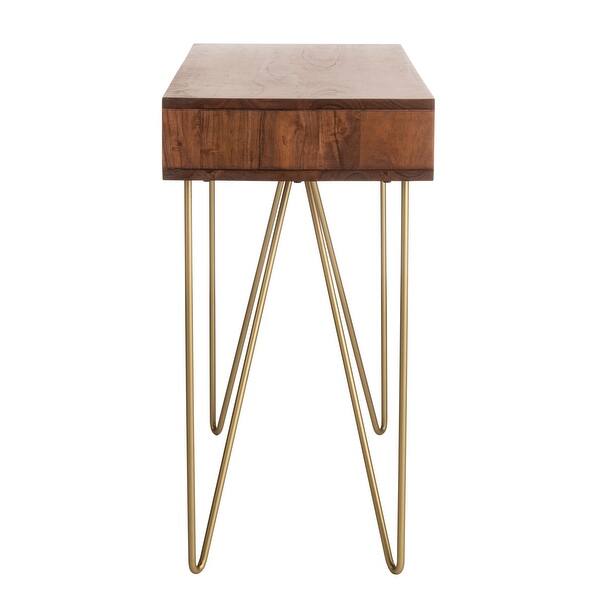 Safavieh Home Office Parker Modern Walnut And Gold 1-drawer