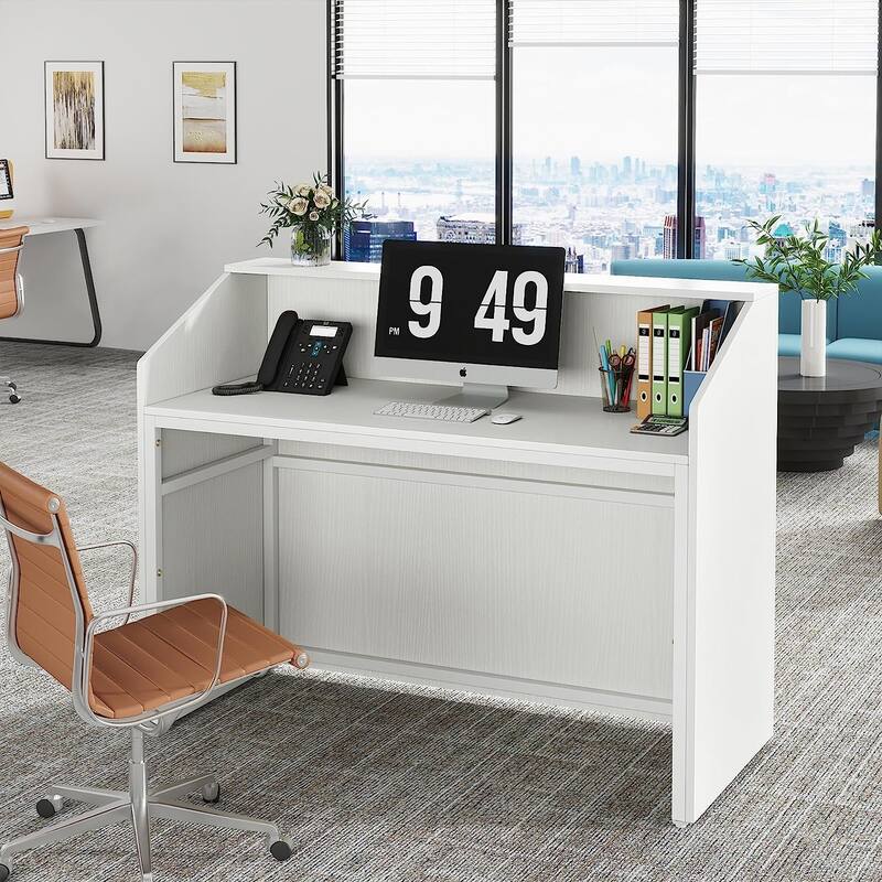 47 inch Reception Desk with Cable Grommet, Modern Front Desk Retail Counter for Checkout, Lobby, Beauty Salon
