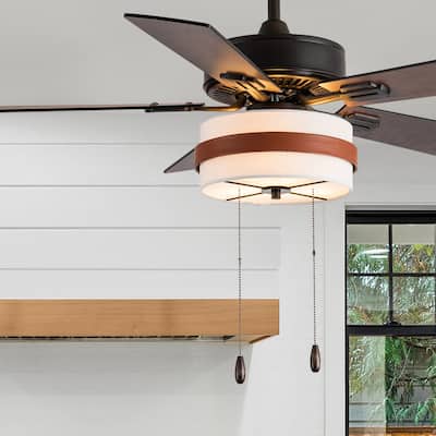 Sindel River of Goods Ivory Oil-Rubbed Bronze and Metal Fabric Ceiling Fan with Light - 42" x 42" x 13"/18"