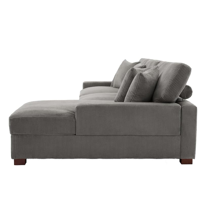118" W Corduroy L-shape Modular Sectional Sofa with Pillows