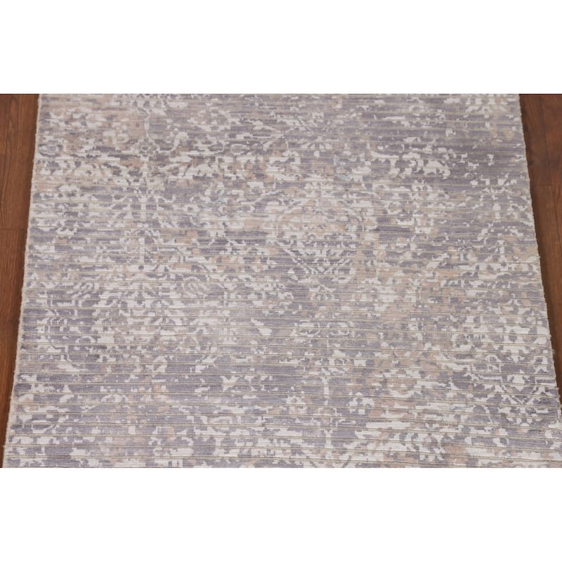 Beige Striped Abstract Oriental Accent Rug Handmade Wool Carpet - 2'9"x 4'10"