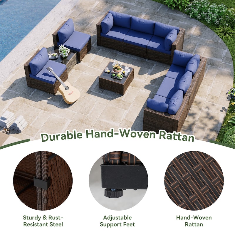 AOXUN Wicker Rattan Outdoor Sectional Sofa Set with Coffee Table