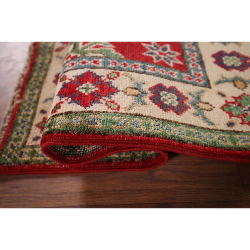 Red Geometric Kazak Oriental Foyer Rug Handmade Wool Carpet - 2'0" x 3'0"