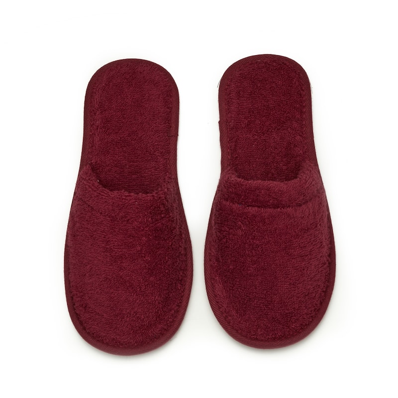Men's Terry Cotton Bath Slippers - Burgundy - Large