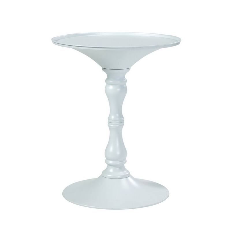 18 in. White Round Metal End Table, Durable Hourglass Frame