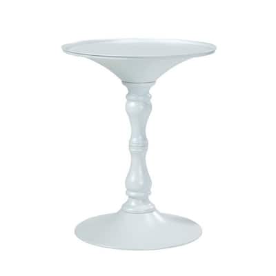 18 in. White Round Metal End Table, Durable Hourglass Frame