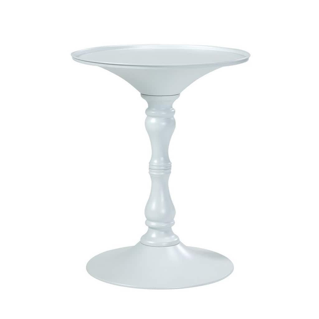 18 in. White Round Metal End Table, Durable Hourglass Frame
