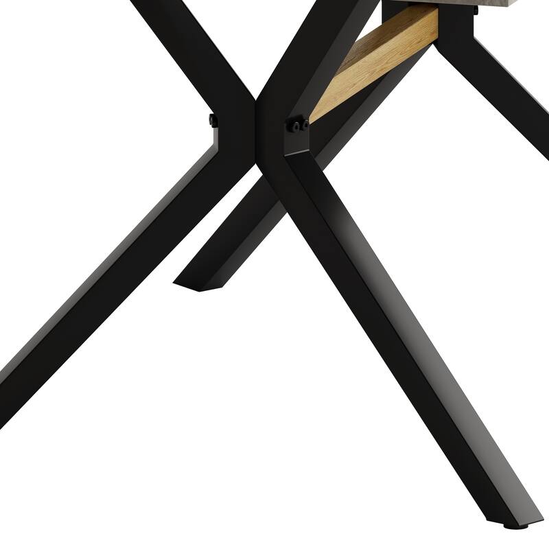 62.99"- 78.74" Rectangular Stretch Dining Table With Wooden Tabletop and Embossed Centerboard, Fine Sanded Iron Leg Base Stretch