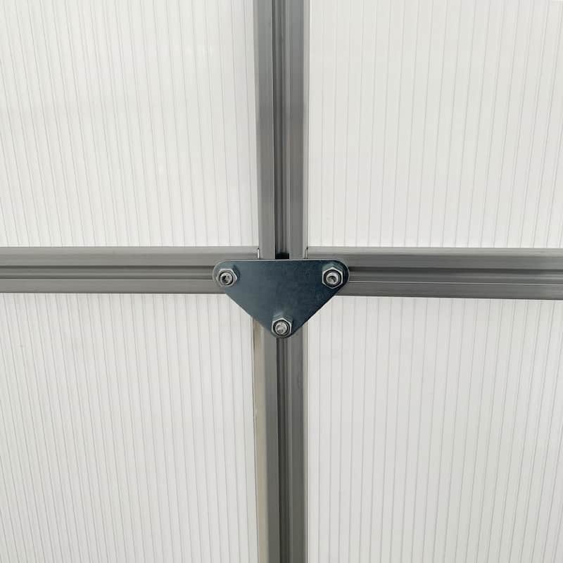 Outsunny Aluminum Greenhouse Polycarbonate Walk-in Garden Greenhouse Kit with Adjustable Roof Vent, Rain Gutter and Sliding Door