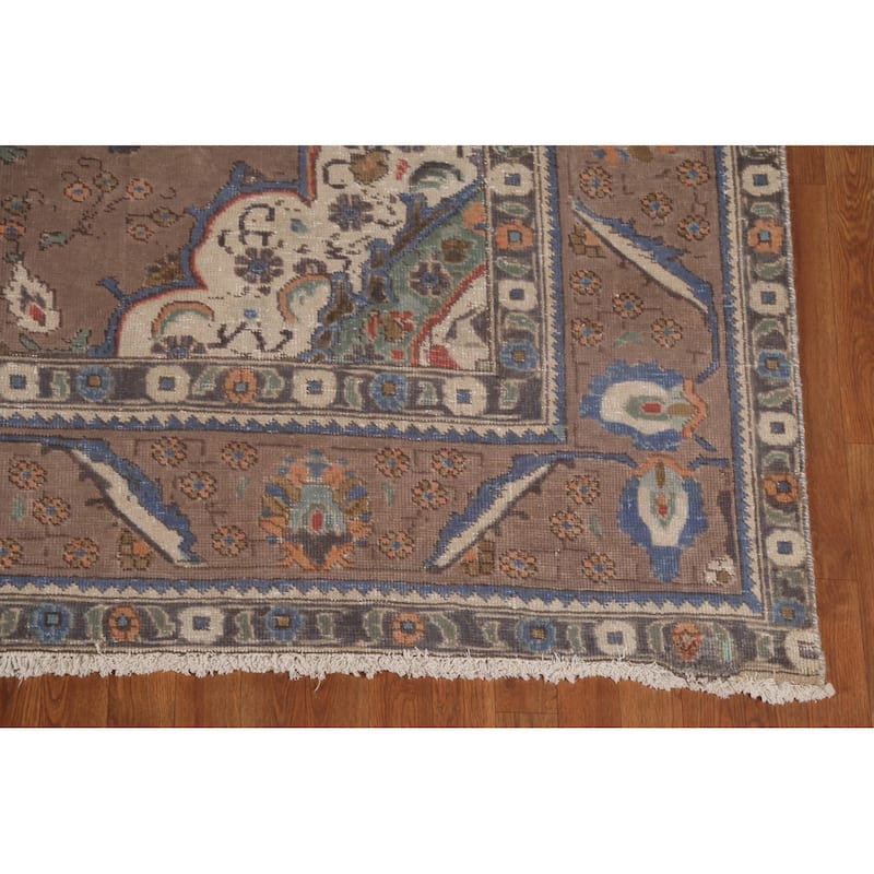Brown Tabriz Persian Vintage Rug Handmade Wool Carpet - 8'1"x 10'9"