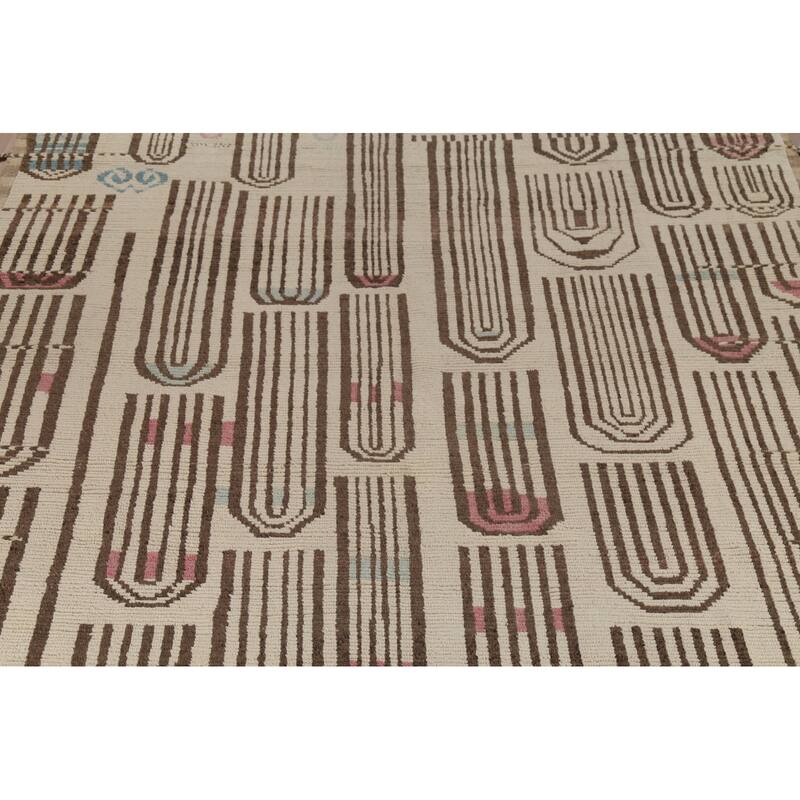 All-Over Ivory Moroccan Modern Large Area Rug Handmade Wool Carpet - 11'0"x 15'10"
