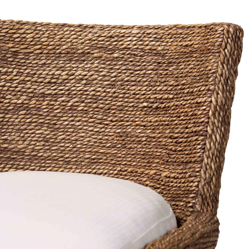 Ridley Seagrass Counter Stool with Mahogany Wood Frame - Coastal Seating with Woven Square Back and Cushioned Seat for Kitchen