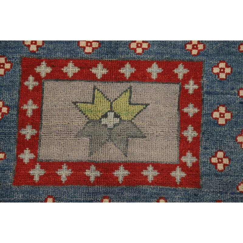 Geometric Kazak Area Rug Hand-Knotted Multi-Color Wool Carpet - 5'11" x 9'2"