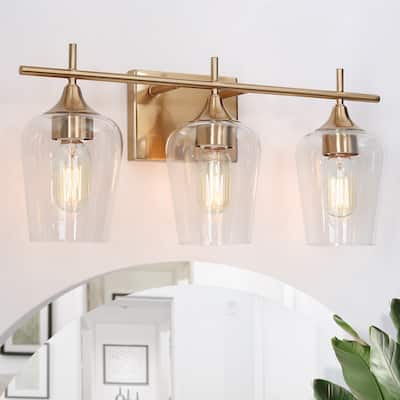 Modern Gold 3-light Wall Sconces Linear Dimmable Bathroom Vanity Lights - L20" x W6" x H9.5"