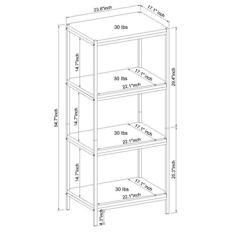 Caffoz 4-Tier Rustic Industrial Bookshelf Open Shelf Bookcase, Modern Wood Storage Shelf for Living Room, Office & Bedroom