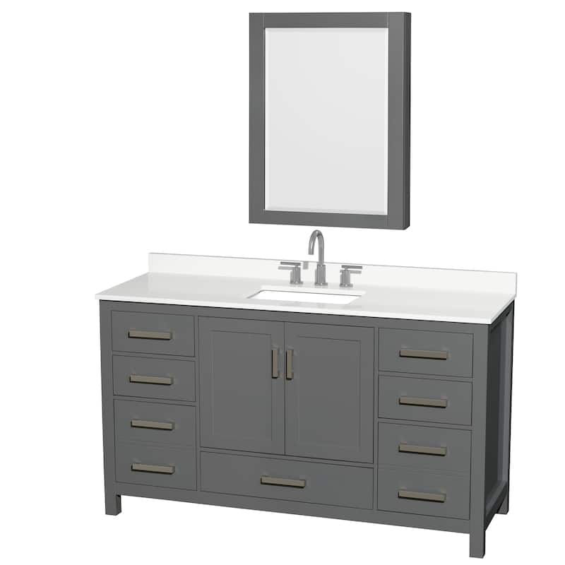 Sheffield 60-inch Single Vanity, 3 Hole Quartz Top, Med Cabinet