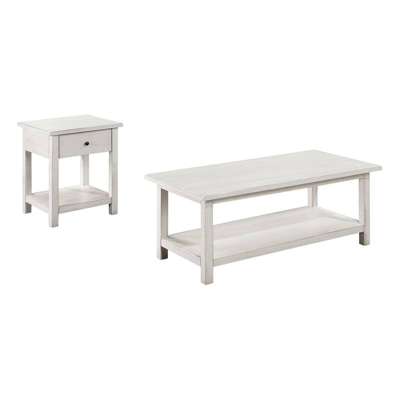 2 Piece Wooden Table Set with Storage in Distressed White - 2 Piece - 2 Piece - Distressed White - MDF