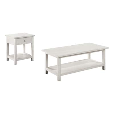 2 Piece Wooden Table Set with Storage in Distressed White - 2 Piece