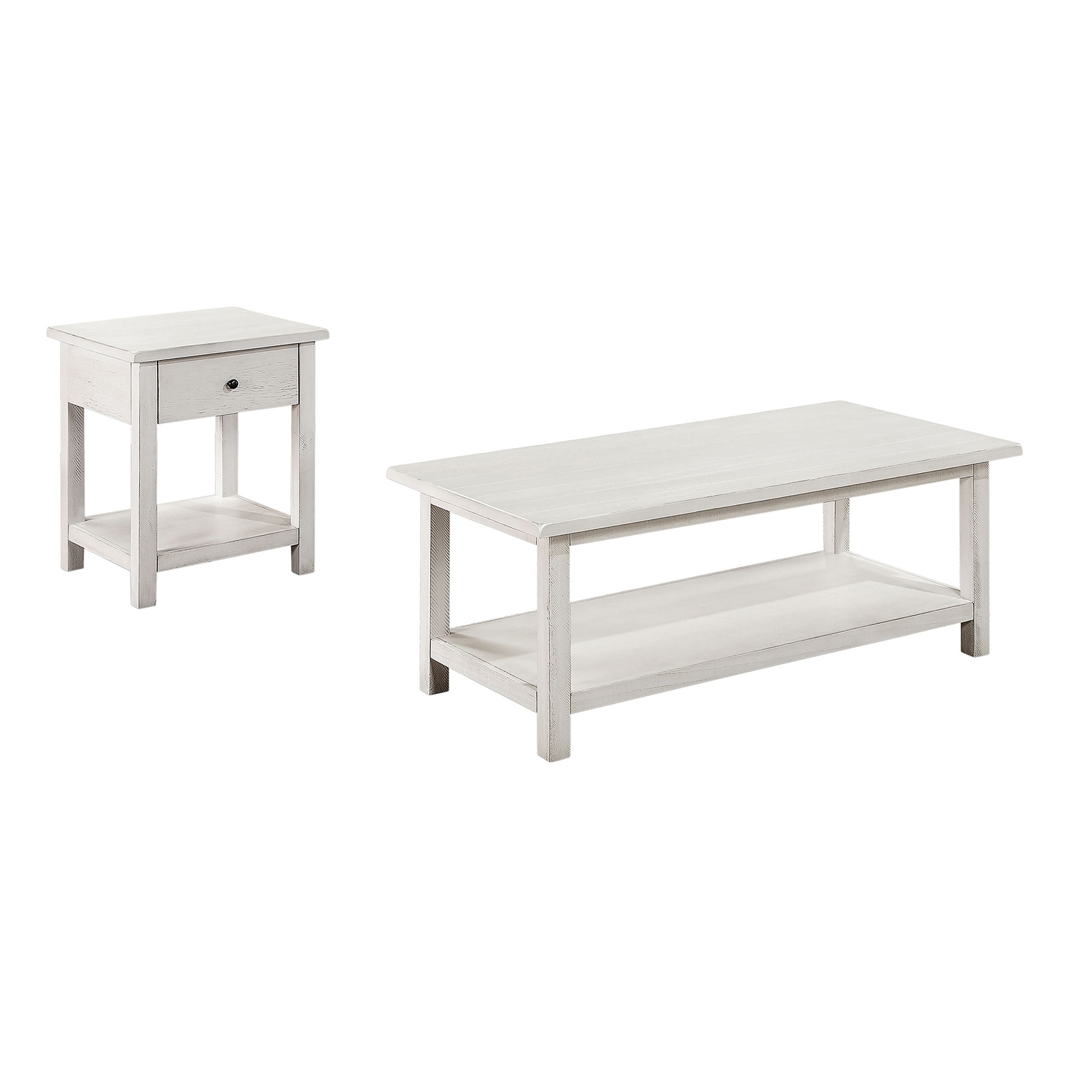 2 Piece Wooden Table Set with Storage in Distressed White - 2 Piece