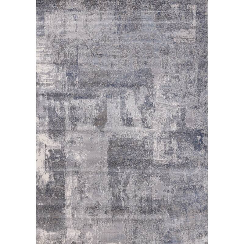 Emmett Collection - Sleek Soft Low-Pile Grey White Distressed Area Rug - 5'3" x 7'7"