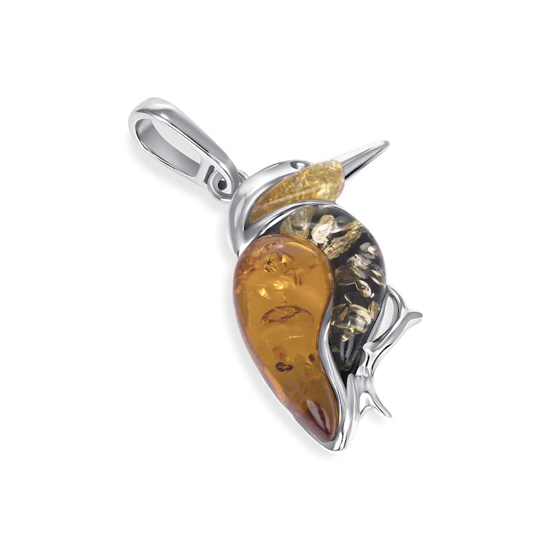 Baltic Amber Bird Pendant Necklace in Sterling Silver