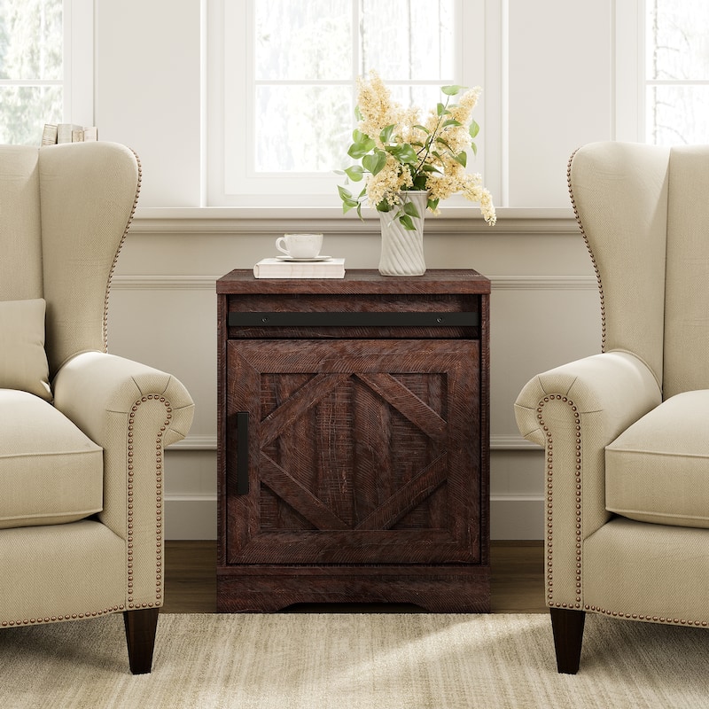 WAMPAT Farmhouse Nightstand with Drawer and Cabinet for Bed Room