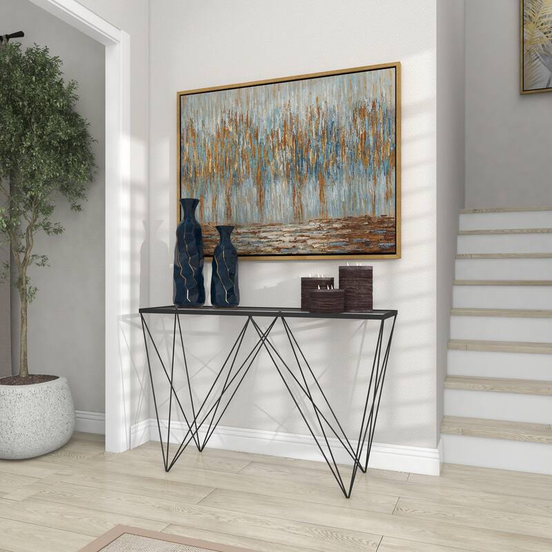 Ceramic Geometric Floor Vase with Gold Accents - Teal - Roche River Decor