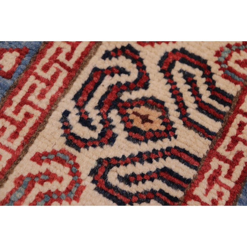 Bohemian Kazak Sloane Light Blue/Beige Wool Runner - 2'11'' x 13'6''